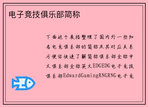 电子竞技俱乐部简称